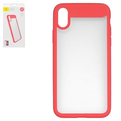 Чехол Baseus для iPhone X, красный, прозрачный, стекло, силикон, #ARAPIPHX SB09
