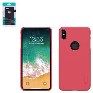 Чохол Nillkin Super Frosted Shield для iPhone XS Max, червоний, матовий, з підставкою, з отвором під логотип, пластик, #6902048164703