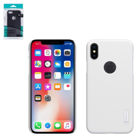 Чехол Nillkin Super Frosted Shield для iPhone X, iPhone XS, белый, с отверстием под логотип, матовый, пластик, #6902048147331