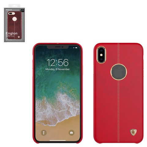 Чехол Nillkin Englon Leather Cover для iPhone XS Max, красный, с отверстием под логотип, пластик, PU кожа, #6902048163409