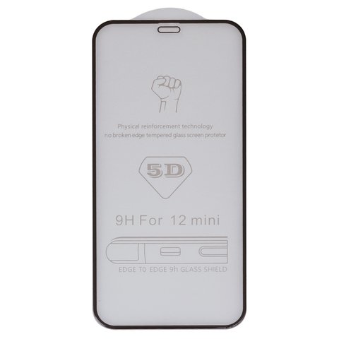 Захисне скло для Apple iPhone 12 mini, сумісне з чохлом, Full Glue, без упаковки , чорний, шар клею нанесений по всій поверхні
