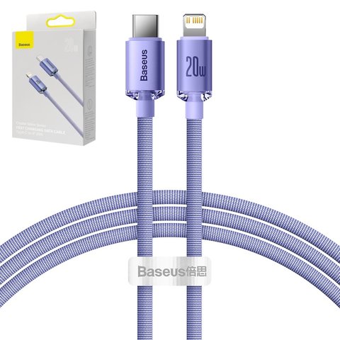 USB кабель Baseus Crystal Shine Series, USB тип C, Lightning, 120 см, 20 Вт, фіолетовий, в нейлоновому обплетенні, #CAJY000205