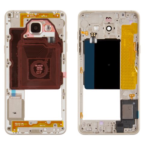 Housing Middle Part compatible with Samsung A5100 Galaxy A5 2016 , A510FD Galaxy A5 2016 , golden, 2Sim+1MMC dedicated slot  