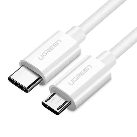 USB кабель UGREEN, USB тип C, micro USB тип B, 150 см, белый, #6957303844197