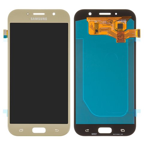 LCD compatible with Samsung A720 Galaxy A7 2017 , golden, without frame, High Copy, with wide edge, OLED  