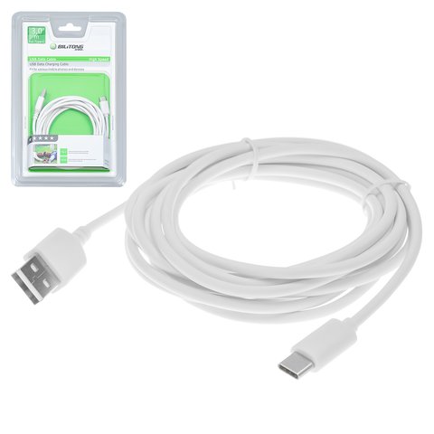 Cable USB Bilitong, USB tipo A, USB tipo C, 300 cm, blanco