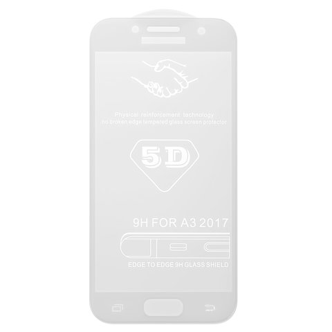 Tempered Glass Screen Protector All Spares compatible with Samsung A320 Galaxy A3 2017 , 5D Full Glue, white, the layer of glue is applied to the entire surface of the glass 