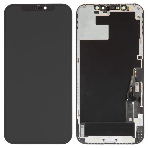 Pantalla LCD puede usarse con iPhone 12, iPhone 12 Pro, negro, con marco, vidrio reemplazado, con plásticos de cámara y sensor de acercamiento