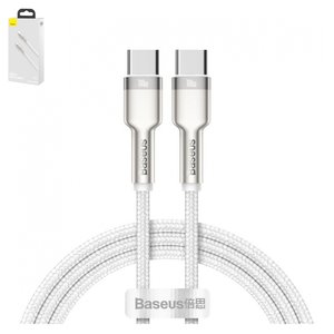 USB Cable Baseus Cafule Series Metal, 2xUSB type C, 100 cm, 100 W, white, nylon braided  #CATJK C02