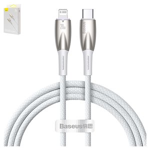 USB кабель Baseus Glimmer, USB тип C, Lightning, 100 см, 20 Вт, белый, с индикатором, в нейлоновой оплетке, #CADH000002