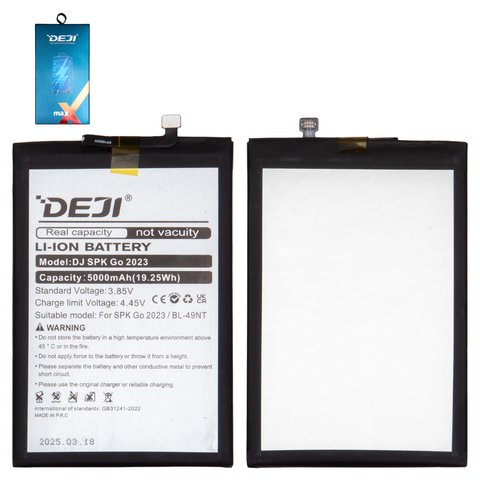 Batería Deji BL 49NT puede usarse con Tecno Pop 7 BF6 , Pop 8, Pop 9 4G, Spark Go 2023  BF7 , Spark Go 2024  BG6 , Spark Go 1 KL4 , Li ion, 3.85 V, 5000 mAh