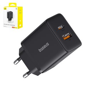 Mains Charger Baseus Cube, 30 W, Power Delivery PD , Fast Charge, black, 2 outputs  #P10111404113 00