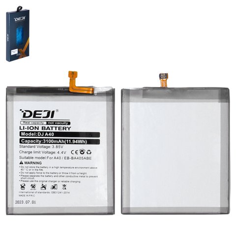 Battery Deji EB BA405ABE compatible with Samsung A405F DS Galaxy A40, Li ion, 3.85 V, 3100 mAh 