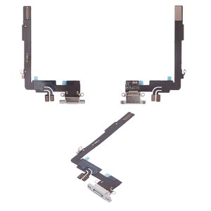 Flat Cable compatible with iPhone 16 Pro Max, charge connector, white, with microphone, HC, white titanium 