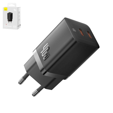 Adaptador de red Baseus GaN5 Pro, 40 W, Quick Charge, negro, 2 puertos, #CCGP180101
