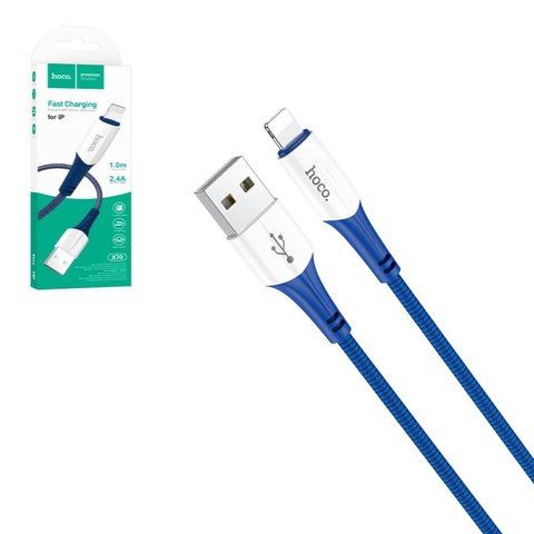 USB кабель Hoco X70, USB тип A, Lightning, 100 см, 2,4 А, синий, в нейлоновой оплетке, #6931474760449