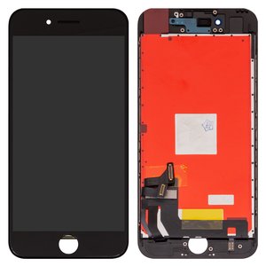 Дисплей для iPhone 7, черный, с рамкой, переклеено стекло, Уцінка. не працює 3D Touch.