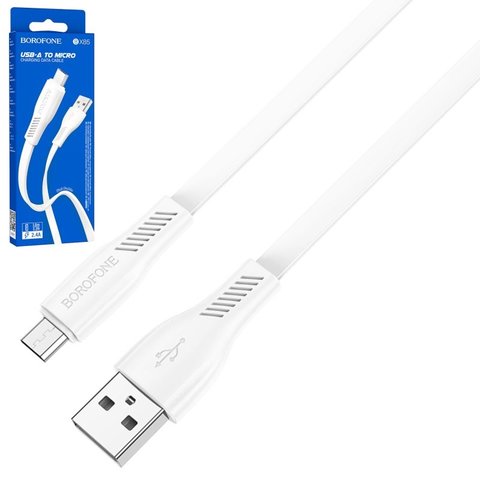 USB кабель Borofone BX85, USB тип A, micro USB тип B, 100 см, 2,4 А, белый, #6974443387100