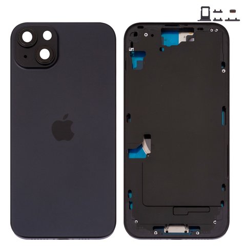 Корпус для iPhone 15 Plus, черный, с держателем SIM карты, с боковыми кнопками, Original PRC , EU version