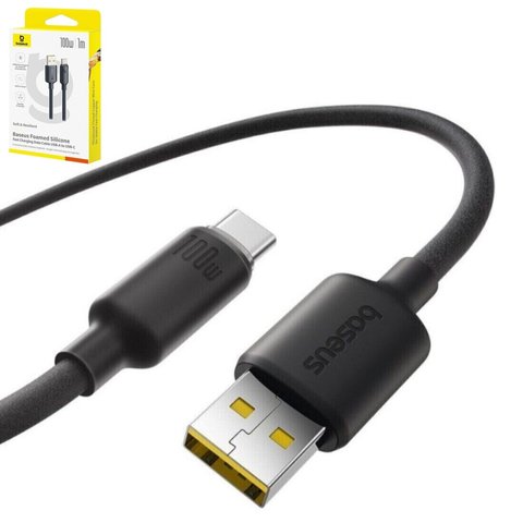 USB кабель Baseus Foamed Silicone, USB тип C, USB тип A, 100 см, 100 Вт, черный, #E0426800