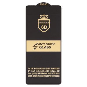 Защитное стекло ESD 6D для Realme 10, 11 4G, 9 Pro plus; Oppo A74, A78 4G CPH2565 , A93 4G, A94 4G, A94 5G, A95 4G, F19 Pro, F19 Pro Plus 5G, Reno 7, Reno 7 5G, Reno 8, Reno 8T, Reno4 Lite, Reno5 Lite, Reno5 Z; Xiaomi Redmi Note 10, Redmi Note 10S, Redmi Note 11, Redmi Note 12S; Samsung A515 Galaxy A51, A525 Galaxy A52, A536 Galaxy A53 5G, G780 Galaxy S20 FE, G781 Galaxy S20 FE 5G, совместимо с чехлом, Full Glue, Anti Static, без упаковки , черный