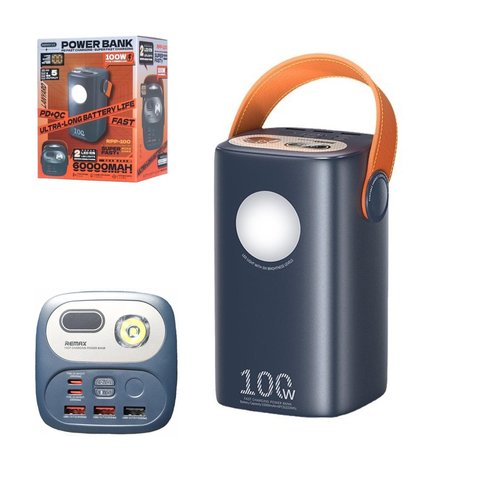 Power bank Remax RPP 100, 60000 мАч, 100 Вт, синий, Quick Charge, Power Delivery PD , #6954851208211